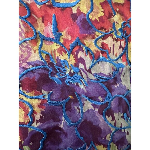 Badgley Mischka Pink Blue Floral Mini Flutter Bell Sleeve Cocktail Dress Size 4 - Picture 9 of 10